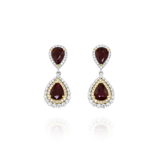 Pear Ruby and Diamond Dangle Earrings