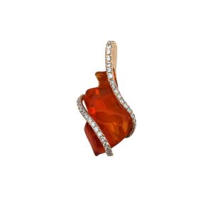Free-Shape Fire Opal and Diamond Pendant