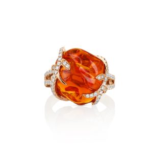 Free-Form Fire Opal and Diamond Ring