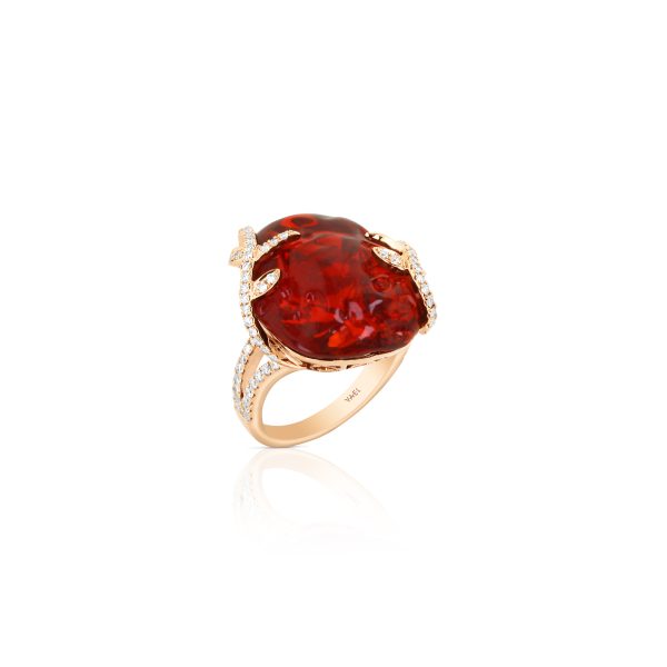 Free-Form Fire Opal and Diamond Cocktail Ring - Image 2