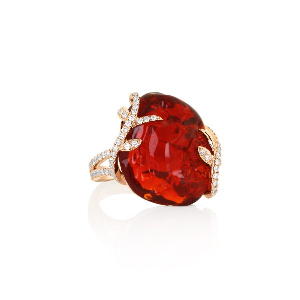 Free-Form Fire Opal and Diamond Cocktail Ring - Image 3