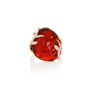Free-Form Fire Opal and Diamond Cocktail Ring