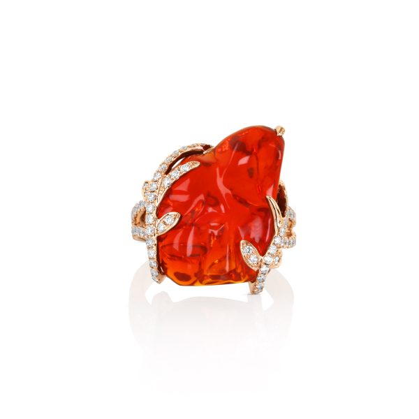 Free-Form Fire Opal and Diamond Statement Ring - Image 2