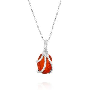 Fire Opal and Diamond Pendant