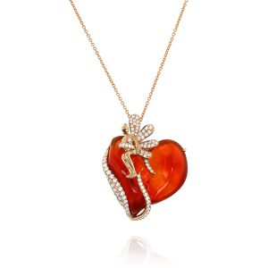 Free-Form Fire Opal and Diamond Fairy Pendant