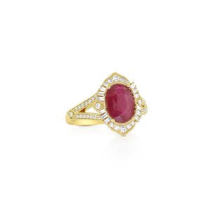 Ruby Elongated Halo Ring