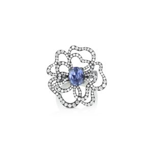 Black Gold Blue Sapphire Flower Ring