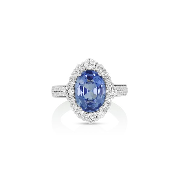 Platinum Blue Sapphire and Diamond Halo Ring - Image 2