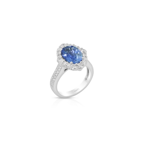Platinum Blue Sapphire and Diamond Halo Ring - Image 3