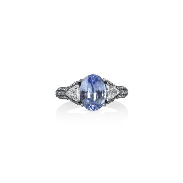 Blue Sapphire & Diamond Art Deco Ring - Image 2