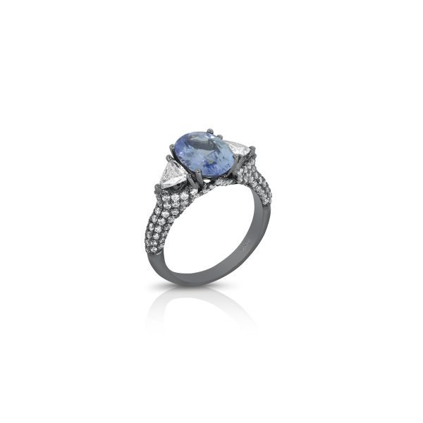Blue Sapphire & Diamond Art Deco Ring - Image 4