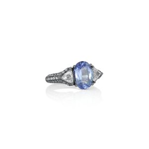 Blue Sapphire & Diamond Art Deco Ring