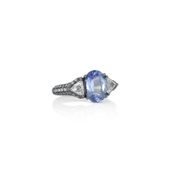 Blue Sapphire & Diamond Art Deco Ring