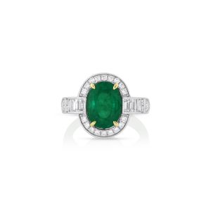 Oval Emerald and Diamond Baguette Ring