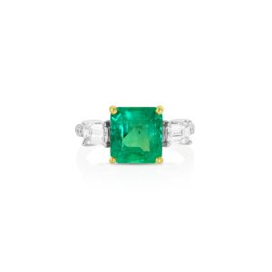 Radiant Emerald and Diamond Ring