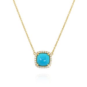 Cushion Turquoise Diamond Pendant