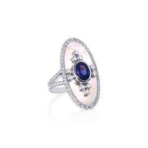 Blue Sapphire & Mother of Pearl Cocktail Ring