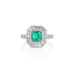 Radiant Emerald and Diamond Ring