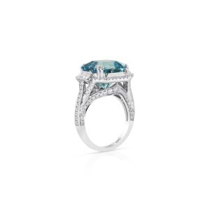 Emerald-Cut Aquamarine and Diamond Ring