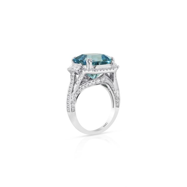 Emerald-Cut Aquamarine and Diamond Ring
