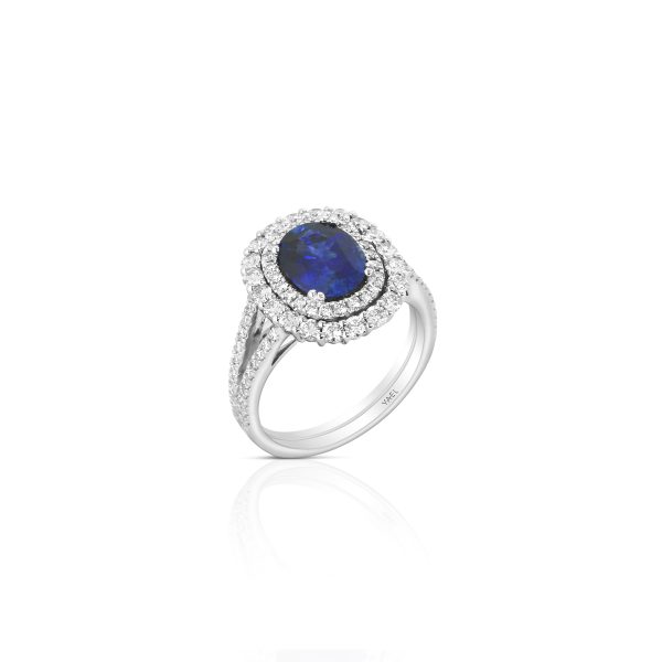 Oval Blue Sapphire Double Halo Ring - Image 2