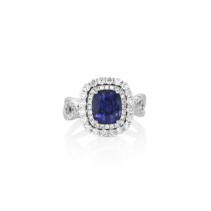 Cushion Blue Sapphire & Double Halo Ring