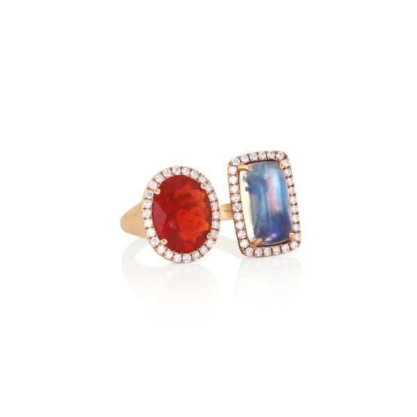 Oval Fire Opal & Cushion Moonstone Ring - Image 2