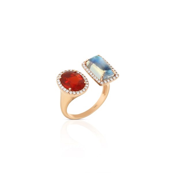 Oval Fire Opal & Cushion Moonstone Ring - Image 3