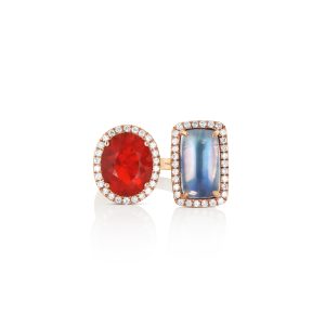 Oval Fire Opal & Cushion Moonstone Ring