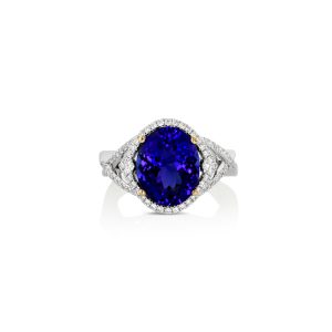 Oval Tanzanite & Diamond Halo Ring