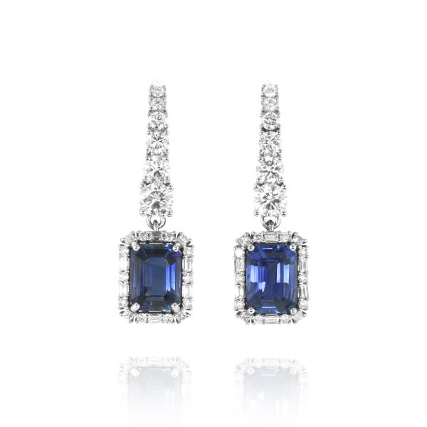O agonal Blue Sapphire Drop Earrings - Image 2