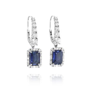 O agonal Blue Sapphire Drop Earrings
