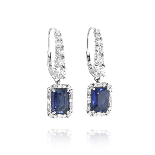 O agonal Blue Sapphire Drop Earrings