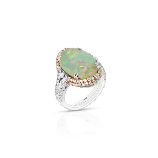 Oval White Opal and Diamond Ring - Image 3