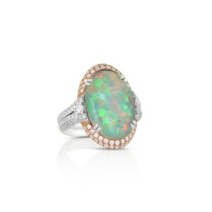 Oval White Opal and Diamond Ring