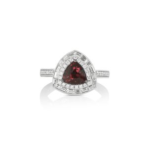 Trilliant Garnet Baguette Halo Ring