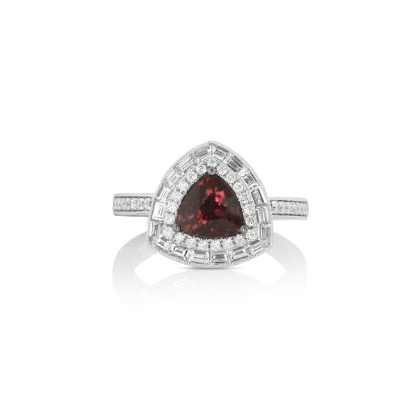Trilliant Garnet Baguette Halo Ring