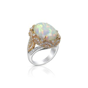 White Opal and Diamond Cocktail Ring
