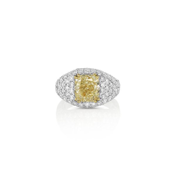 Platinum Cushion Yellow Diamond Ring - Image 2