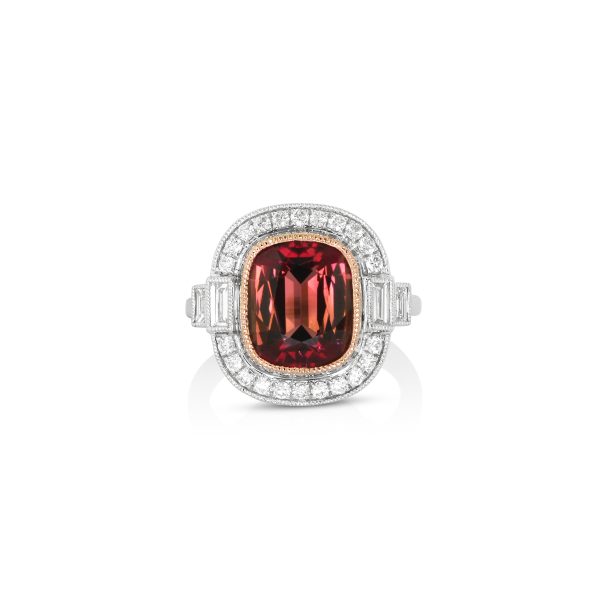 Emerald Cut Red Tourmaline Diamond Ring