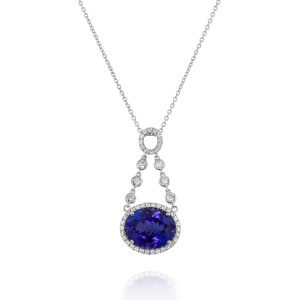 Oval Tanzanite Drop Pendant Necklace