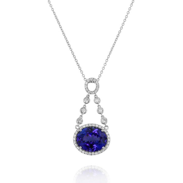 Oval Tanzanite Drop Pendant Necklace