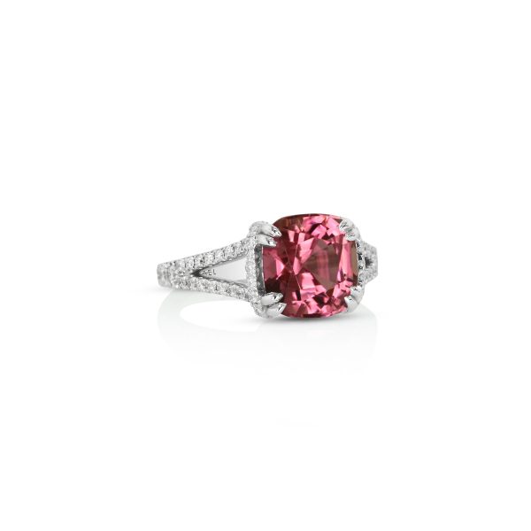 Cushion Pink Tourmaline Petite Diamond Ring - Image 2