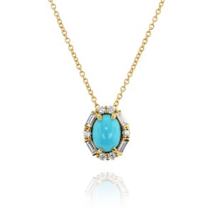 Oval Turquoise and Diamond Pendant