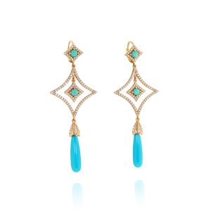 Teardrop Turquoise Diamond Earrings