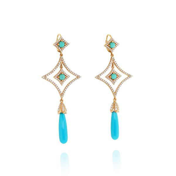 Teardrop Turquoise Diamond Earrings