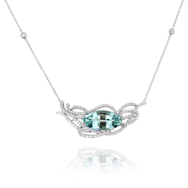 Oval-Cut Aquamarine and Diamond Necklace