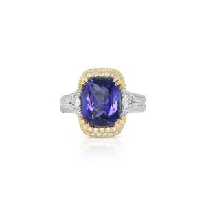 Cushion Tanzanite & Diamond Frame Ring