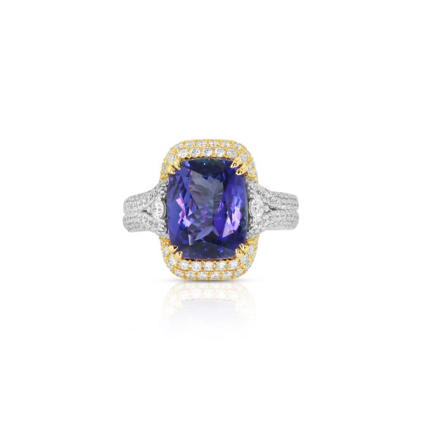 Cushion Tanzanite & Diamond Frame Ring
