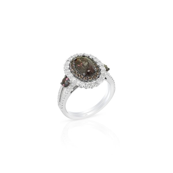 Oval Garnet Diamond Halo Ring - Image 3